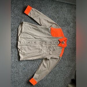 Vintage King Ranch Men’s Long Sleeve Button Down Shirt Orange Beige Hunt Size L